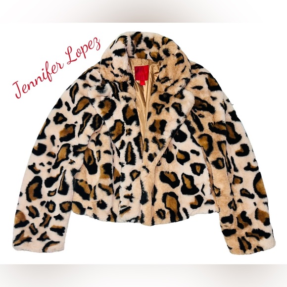 Jennifer Lopez Leopard Print Faux Fur Jacket size XS - Picture 3 of 10